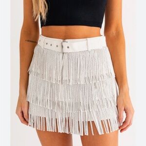 Rhinestone White Fringe Mini Skirt The Nashville Ladies Size Small Sparkle